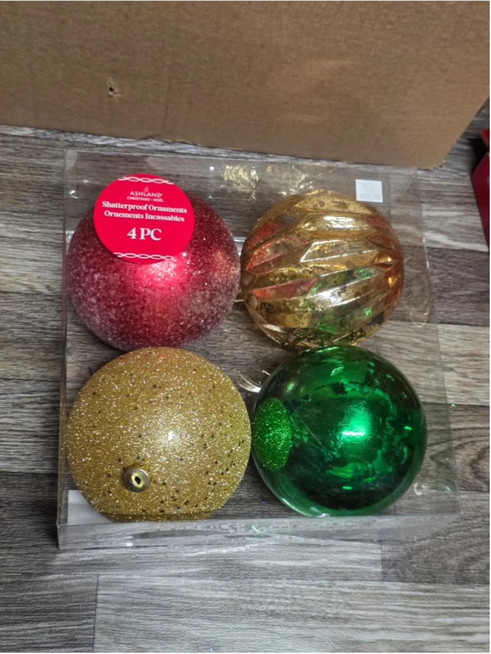Ashland Shatterproof Christmas Ornaments 4-Piece Set Red Gold Green